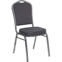 Flash Furniture HF-C01-SV-E26-BK-GG HERCULES Series Crown Back Banquet Stack Chair with Silver Vein Frame and Black Patterned Fabric