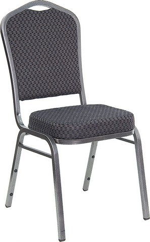 Flash Furniture HF-C01-SV-E26-BK-GG HERCULES Series Crown Back Banquet Stack Chair with Silver Vein Frame and Black Patterned Fabric