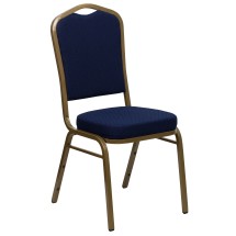 Flash Furniture FD-C01-ALLGOLD-2056-GG HERCULES Series Crown Back Blue Pattern Fabric Stacking Banquet Chair with Gold Frame