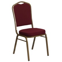 Flash Furniture FD-C01-ALLGOLD-3169-GG HERCULES Series Crown Back Burgundy Fabric Stacking Banquet Chair with Gold Frame