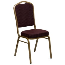 Flash Furniture FD-C01-ALLGOLD-EFE1679-GG HERCULES Series Crown Back Burgundy Pattern Fabric Stacking Banquet Chair with Gold Frame