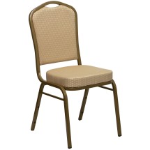 Flash Furniture FD-C01-ALLGOLD-H20124E-GG HERCULES Series Crown Back Beige Pattern Fabric Stacking Banquet Chair with Gold Frame