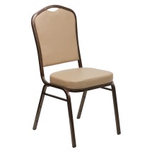 Flash Furniture FD-C01-COPPER-TN-VY-GG HERCULES Series Crown Back Tan Vinyl Stacking Banquet Chair with with Copper Vein Frame