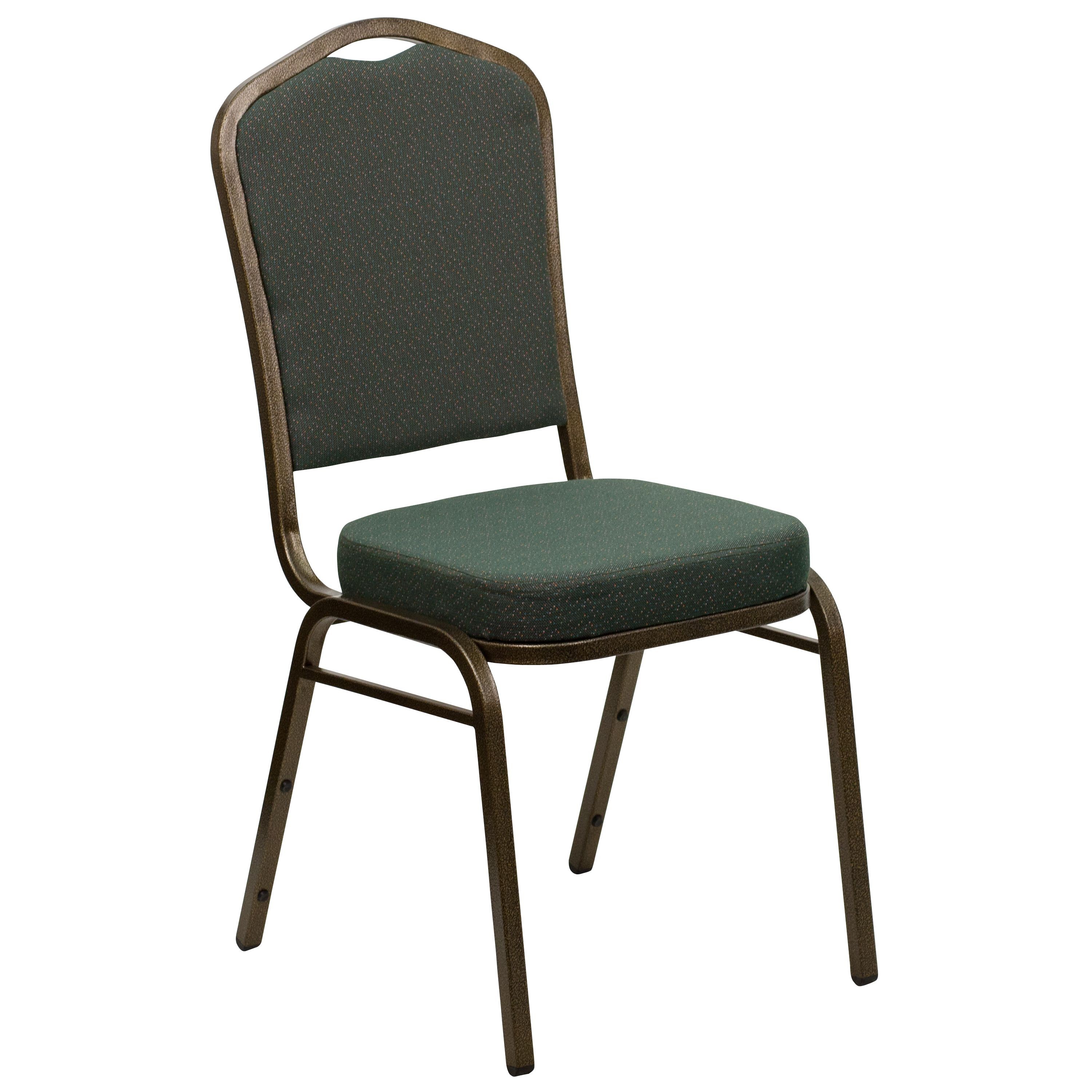Flash Furniture FD-C01-GOLDVEIN-0640-GG HERCULES Series Crown Back Green Pattern Fabric Stacking Banquet Chair with Gold Vein Frame