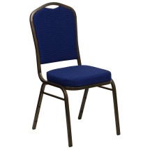 Flash Furniture FD-C01-GOLDVEIN-208-GG HERCULES Series Crown Back Blue Pattern Fabric Stacking Banquet Chair with Gold Vein Frame