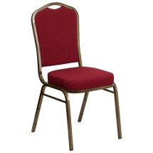 Flash Furniture FD-C01-GOLDVEIN-3169-GG HERCULES Series Crown Back Red Fabric Stacking Banquet Chair with Gold Vein Frame