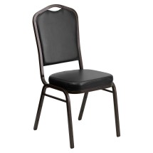 Flash Furniture FD-C01-Gold Vein-BK-VY-GG HERCULES Series Crown Back Black Vinyl Stacking Banquet Chair with Gold Vein Frame