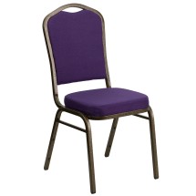 Flash Furniture FD-C01-PUR-GV-GG HERCULES Series Crown Back Purple Fabric Stacking Banquet Chair with Gold Vein Frame