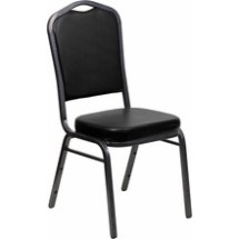 Flash Furniture FD-C01-SILVERVEIN-BK-VY-GG HERCULES Series Crown Back Black Vinyl Stacking Banquet Chair with Silver Vein Frame