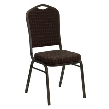 Flash Furniture NG-C01-BROWN-GV-GG HERCULES Series Crown Back Brown Patterned Fabric Stacking Banquet Chair with Gold Vein Frame