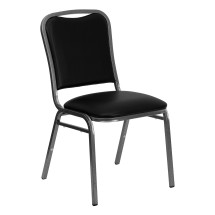 Flash Furniture NG-108-SV-BK-VYL-GG HERCULES Series Black Vinyl Stacking Banquet Chairs with Silver Vein Frame