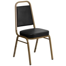 Flash Furniture FD-BHF-1-ALLGOLD-BK-GG HERCULES Series Trapezoidal Back Black Vinyl Stacking Banquet Chair with Gold Frame