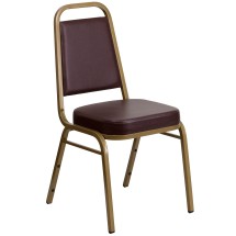 Flash Furniture FD-BHF-1-ALLGOLD-BK-GG HERCULES Series Trapezoidal Back Brown Vinyl Stacking Banquet Chair with Gold Frame