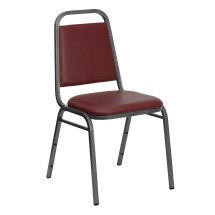 Flash Furniture FD-BHF-2-BY-VYL-GG HERCULES Series Trapezoidal Back Burgundy Vinyl Stacking Banquet Chair with Silver Vein Frame