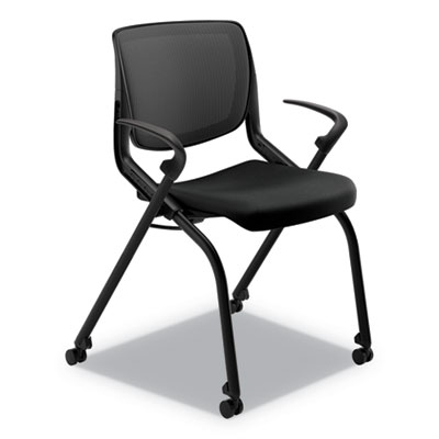 HON Motivate Flex-Back Black Stacking Chair with Fixed Arms