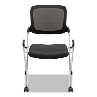 HON VL304 Black Mesh Back Armless Nesting Chair with Silver Base