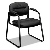 HON VL653 Black Leather Sled Base Guest Side Chair
