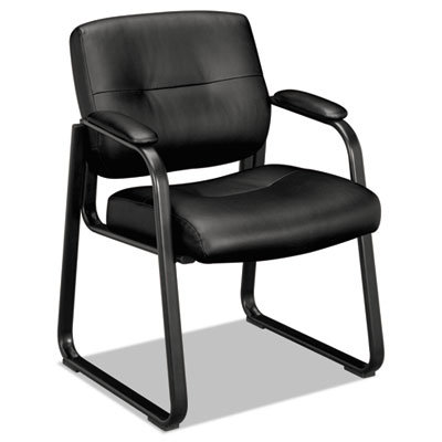 HON VL690 Client Black Leather Sled Base Guest Chair