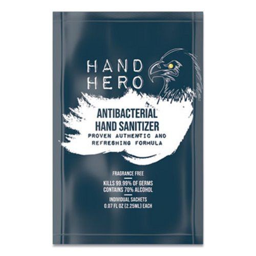 Hand Hero Antibacterial Hand Sanitizer Sachet, Gel, 0.07 oz., 50/Box