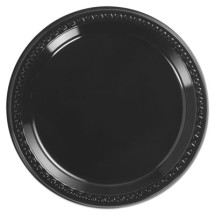 Heavyweight Plastic Plates, 9" Diamter, Black, 125/Pack, 4 Packs/CT