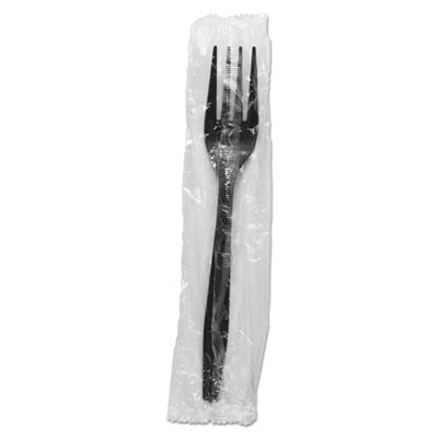 Heavyweight Wrapped Polypropylene Cutlery, Fork, Black, 1000/Carton