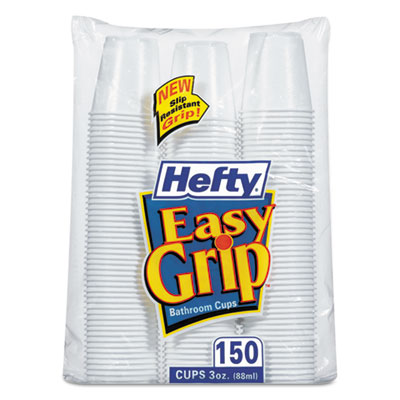 Hefty Easy Grip Disposable White Plastic Bathroom Cups, 3 oz., 1800/Carton