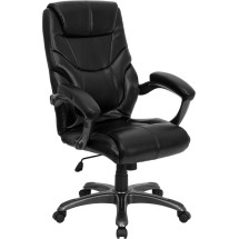 Flash Furniture GO-724H-BK-LEA-GG High Back Black Leather Contemporary Office Chair