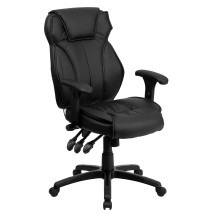 Flash Furniture BT-9835H-GG High Back Black Leather Executive Office Chair with Triple Paddle Control