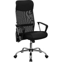 Flash Furniture BT-905-GG High Back Black Split Leather Chair with Mesh Back