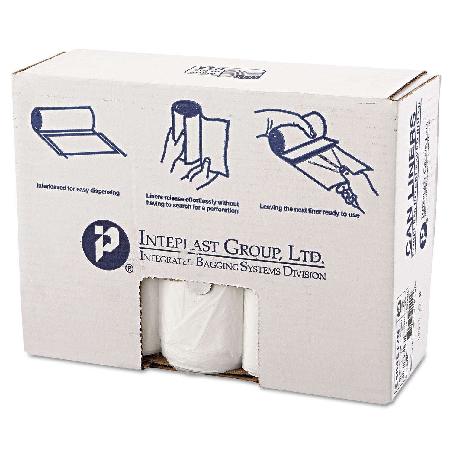 High-Density Interleaved Commercial Can Liners 45 gal, 17 microns, 40" x 48", Clear, 250/Carton