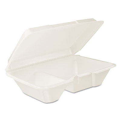 Hinged Lid Carryout Container, White, 9 1/3" x 2 9/10" x 6 2/5", 200/Carton