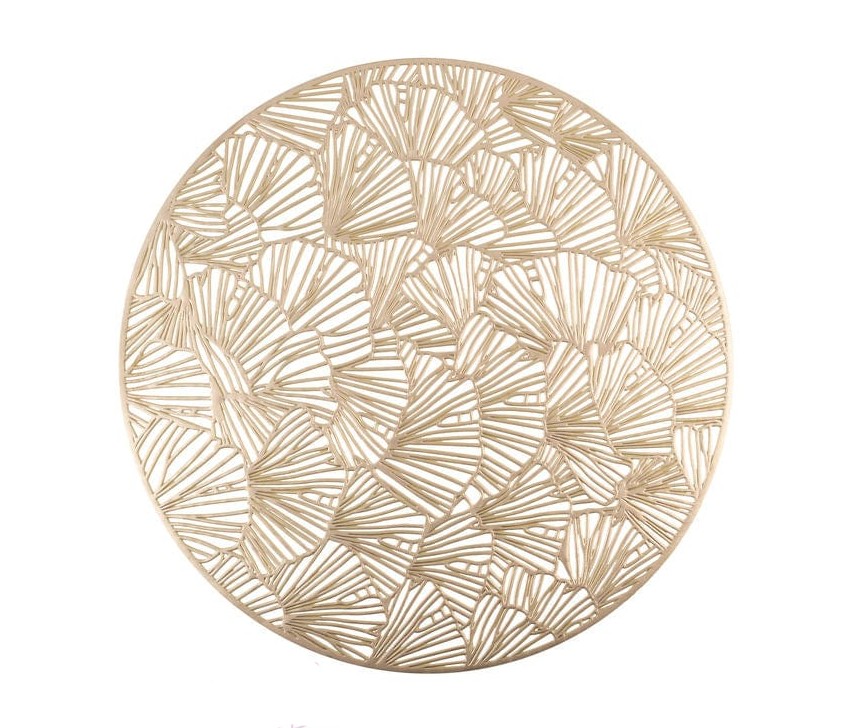 Home Details Round Gold  Shell Laser Cut Placemat 15"