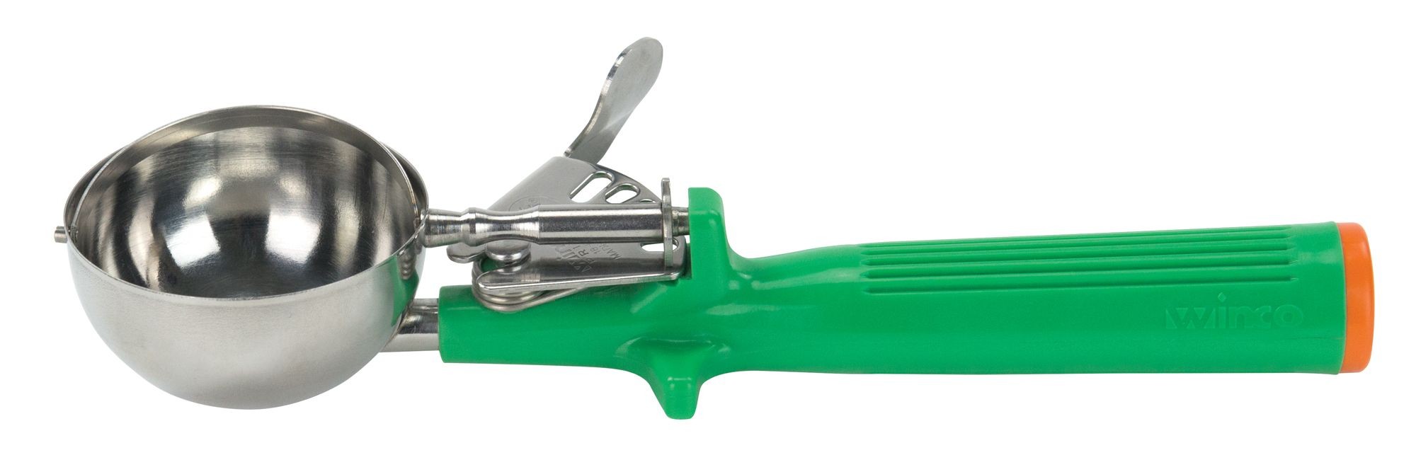 Winco ICOP-12 Ice Cream Disher with One Piece Green Handle, Size 12