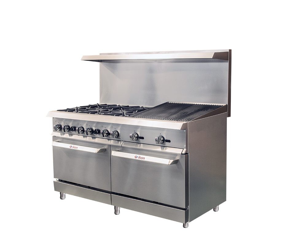 Ikon IR-6B-24RB-60 6-Burner Gas Range with 24" Radiant Broiler, (2) Ovens 60"