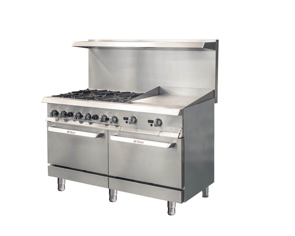 Ikon IR-6B-24TG-60 6-Burner Gas Range with 1" Griddle Plate and (2) Ovens, 60" 