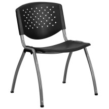 Flash Furniture RUT-F01A-BK-GG HERCULES Series 880 Lb. Capacity Black Plastic Stack Chair with Titanium Frame