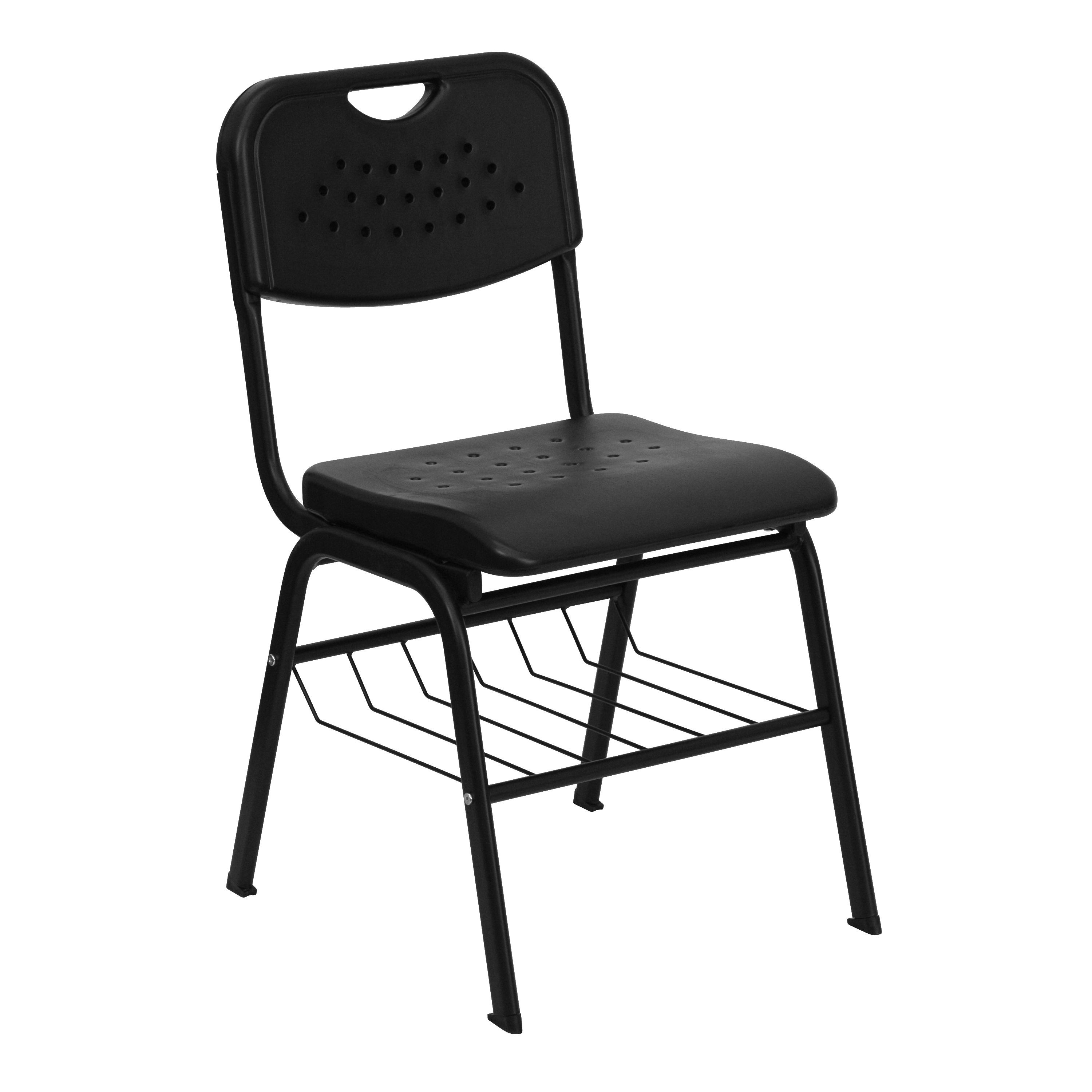 Flash Furniture RUT-GK01-BK-BAS-GG HERCULES Series 880 Lb. Capacity Black Plastic Chair with Black Frame and Book Basket