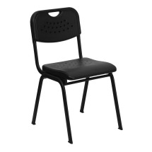 Flash Furniture RUT-GK01-BK-GG IHERCULES Series 880 Lb. Capacity Black Plastic Stack Chair with Black Frame