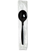 Individually Wrapped Spoons, Plastic, Black, 1,000/Carton