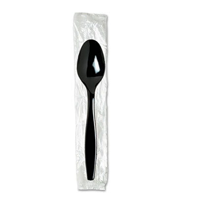 Individually Wrapped Teaspoons, Plastic, Black 1,000/Carton