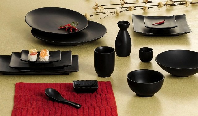 CAC China 666-4-BK Japanese Style 4-3/4" Rice Bowl, Black Non-Glare Glaze