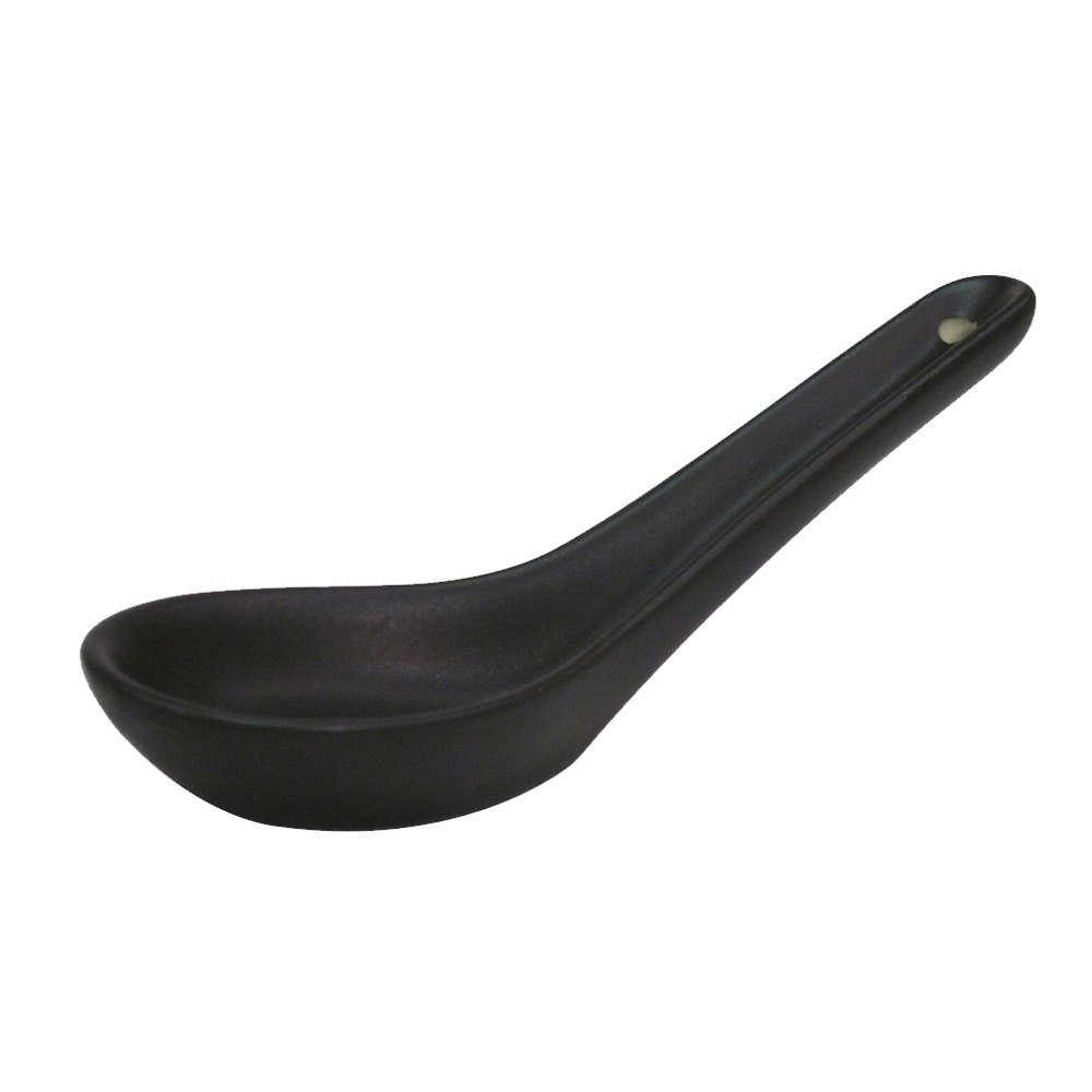 CAC China 666-40-BK Japanese Style 5.5" Spoon, Black Non-Glare Glaze