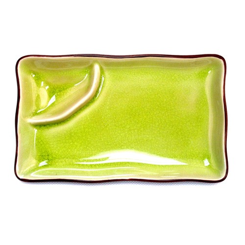 CAC China 666-77-G Japanese Style 8"x 4" Rectangular Plate, Golden Green