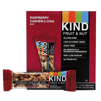 KIND Fruit and Nut Bars, Raspberry Cashew and Chia, 1.4 oz Bar, 12/Box