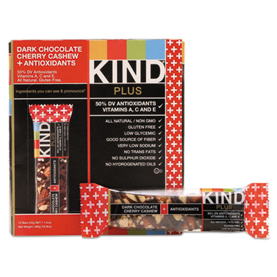 KIND Plus Nutrition Boost Bar, Dk ChocolateCherryCashew/Antioxidants, 1.4 oz, 12/Box
