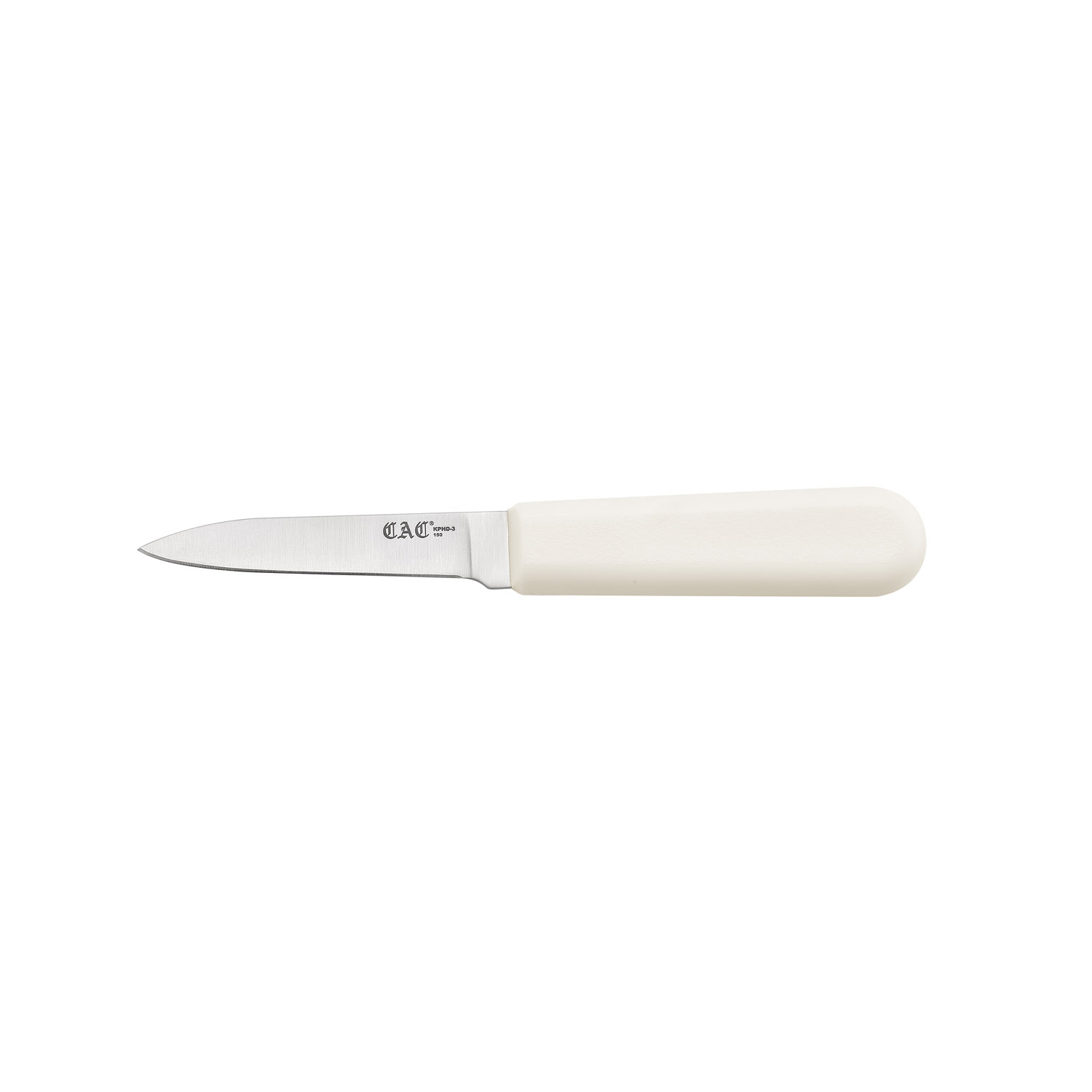 CAC China KPHD-3 Paring Knife with Pointed Tip and White Plastic Handle 3"