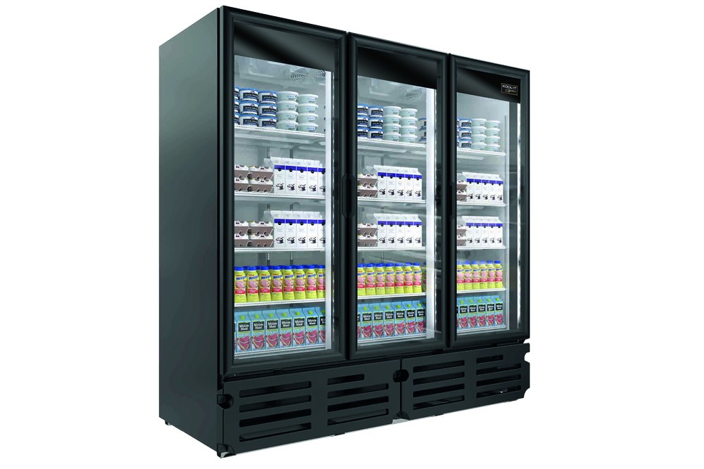 Kool-It Signature LX-74RB 3-Swing Glass Door Black Merchandiser Refrigerator 79"