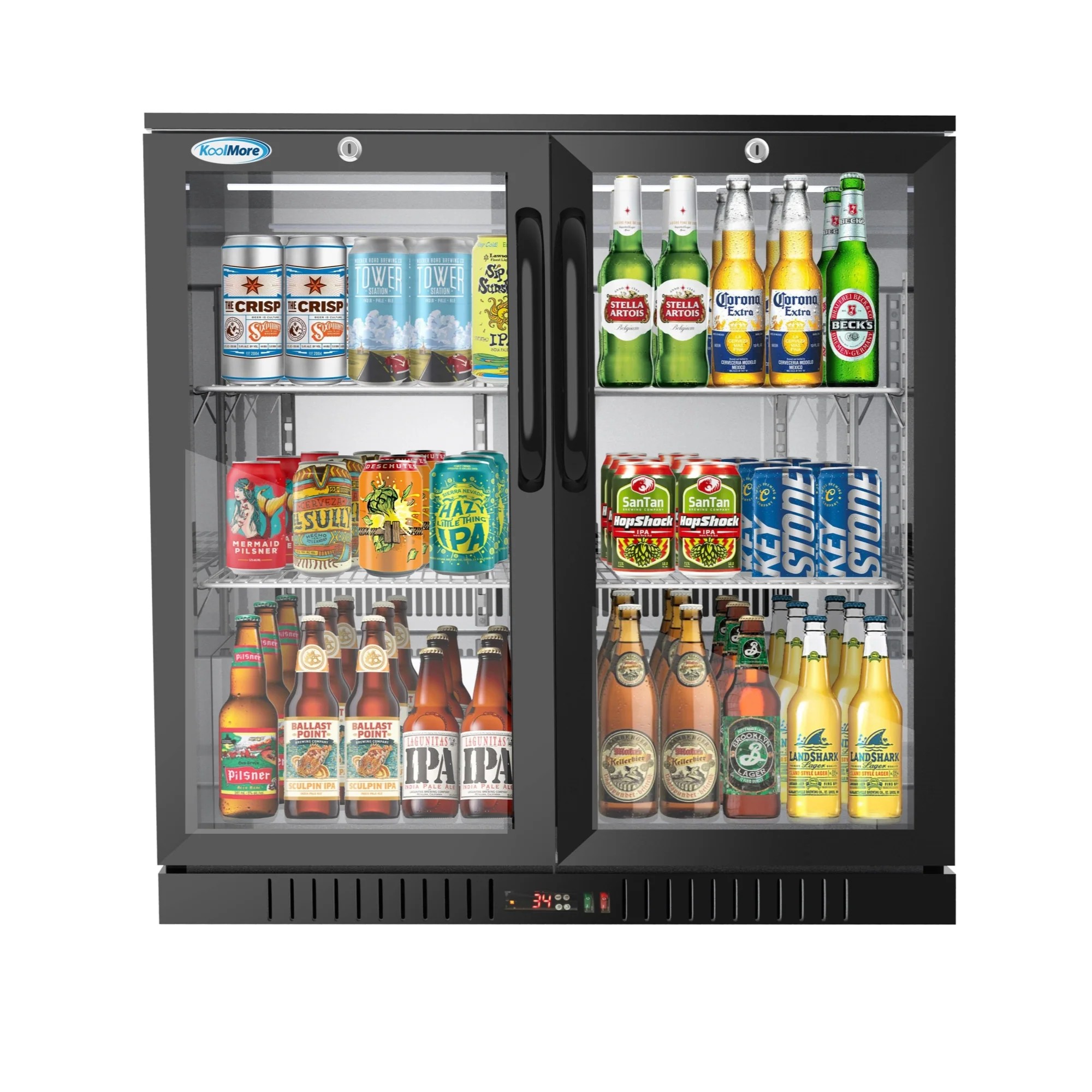 Koolmore BC-2DSW-BK 35" Two Door Black Back Bar Refrigerator