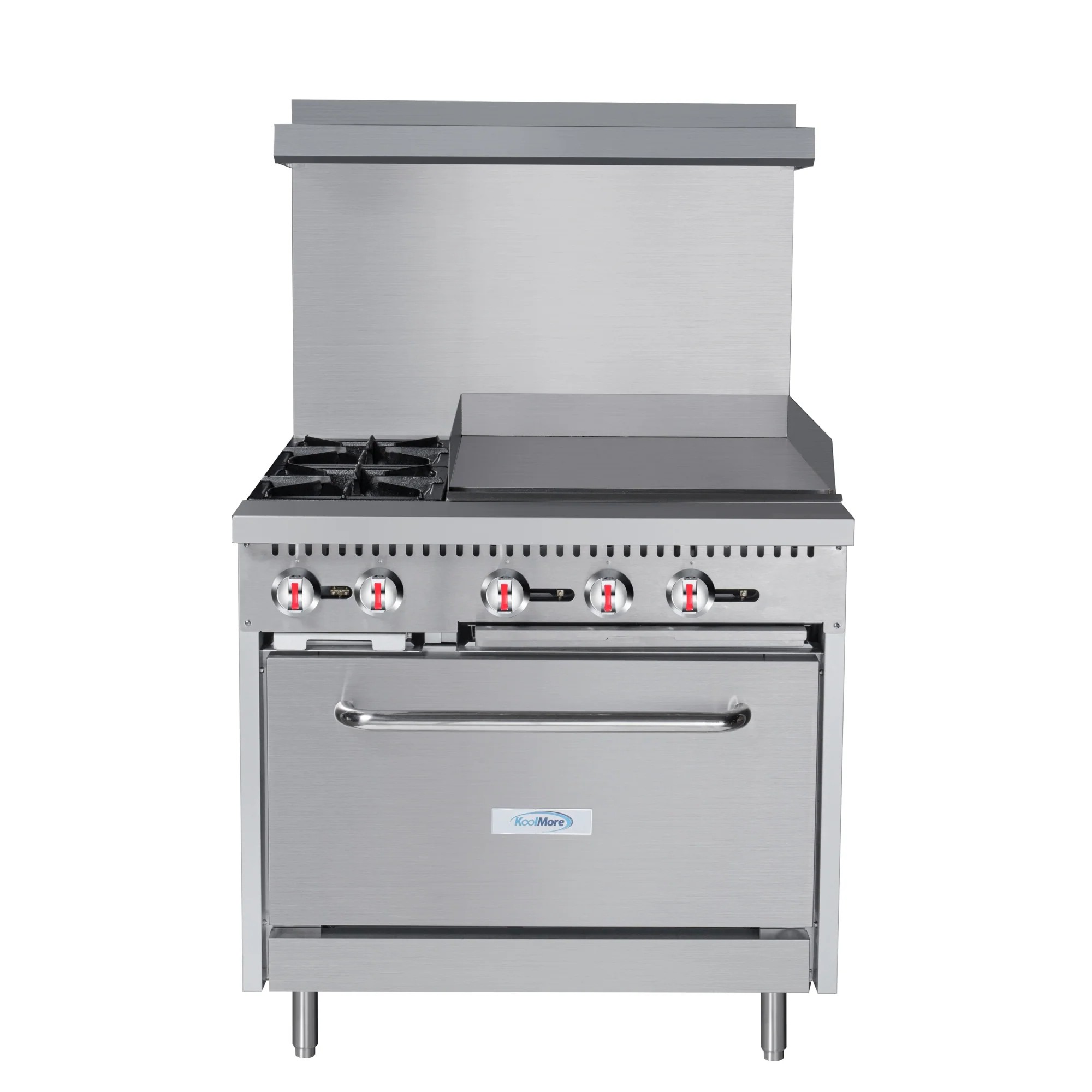 Koolmore KM-CRG36-NG 36" 2 Burner Commercial Natural Gas Range with 24" Griddle and Oven