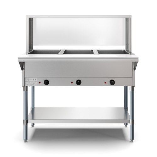 Koolmore KM-OWS-3SG 44" Three Pan Open Well Electric Steam Table with Undershelf and Sneeze Guard